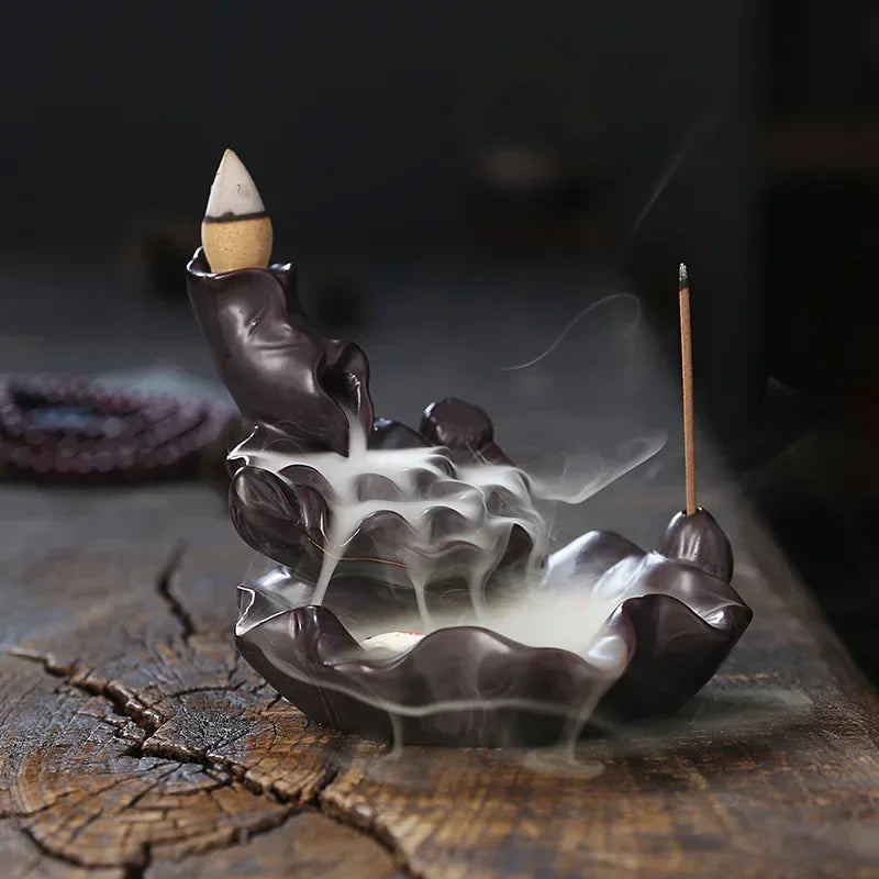1Pc,Waterfall Backflow Incense Burner with Lotus, Koi Fish Incense Stick Holder Indoor Aromatherapy（Without Incense)