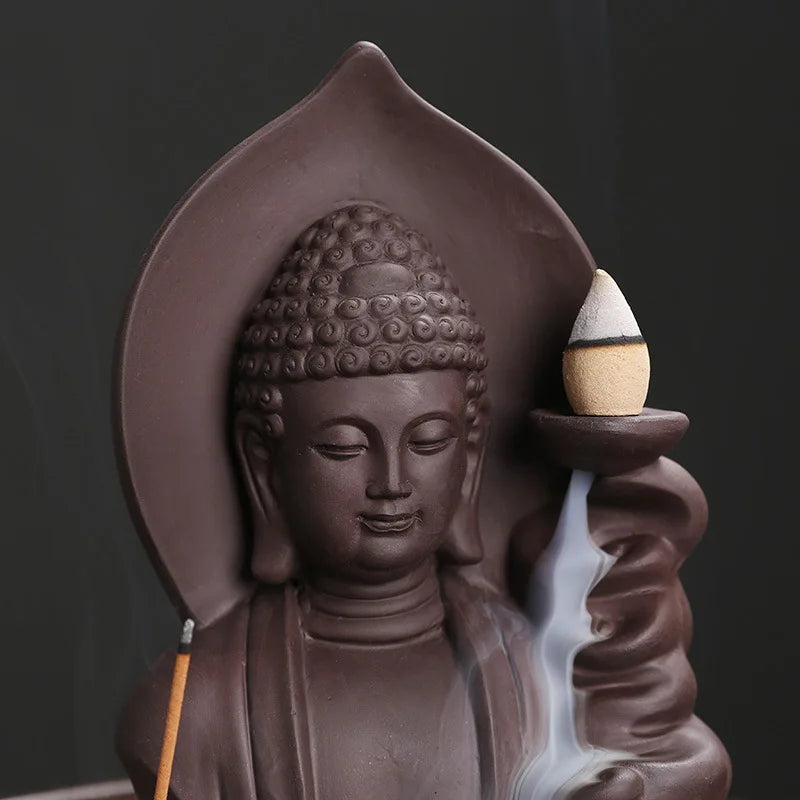 1Pc Backflow Incense Burner Auspicious Clouds Buddha Purple Clay Backflow Incense Burner Incense Burner Holder (Without Incense）