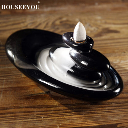 20Pcs Incense Cones + Backflow Incense Burner Home Decor Creative Ceramic Buddhist Buddhism Censer Aromatherapy Incense Holder