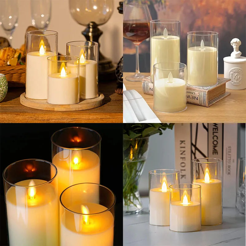 3Pcs Lvory LED Candles Battery Operated, Flickering Flameless Candles with Remote Timer,Led Flickering Candles with 3D Flame
