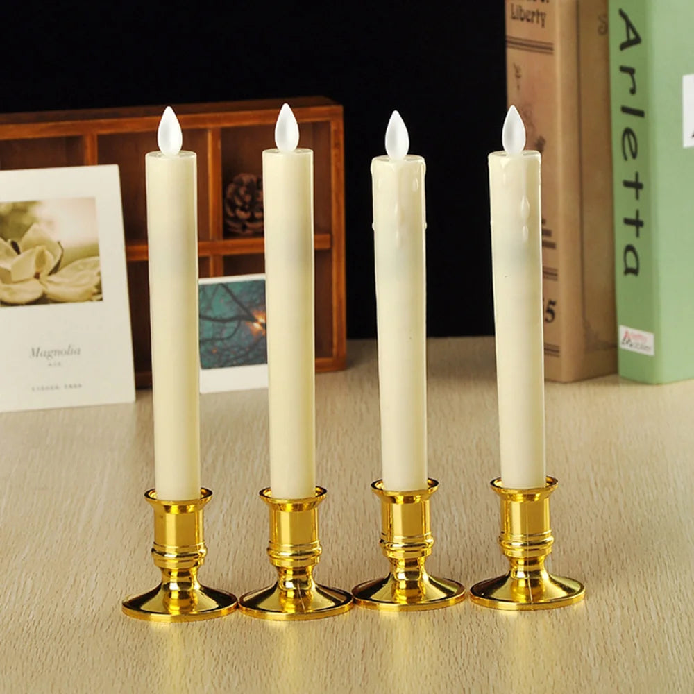 2X LED Taper Flameless Candles Moving Flame Dripping Wax Candles Lights with Candlesticks Battery Flickering Candles Party Decor