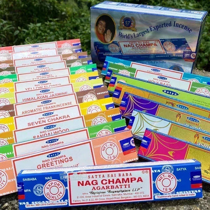 5BOX NAG Champa Indian Incense Collection Satya Handmade Sticks with Six Flavors Refreshing Medicinal Aromas for Home Meditation