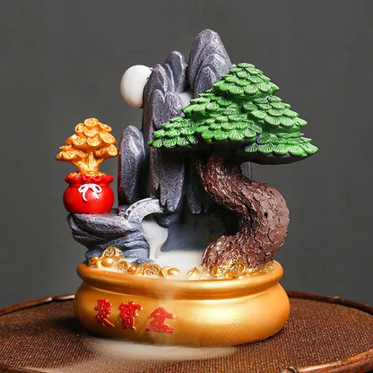 1Pc Fortune Resin Handicraft Treasure Bowl Home Ornaments Waterfall Backflow Incense Burner (Without Incense Cones)