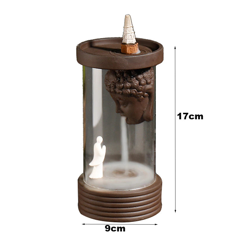 20Pcs Incense Cones Buddha Monk Backflow Incense Burner Windproof Incense Holder Censer Aromatherapy Diffuser Creative Ornament