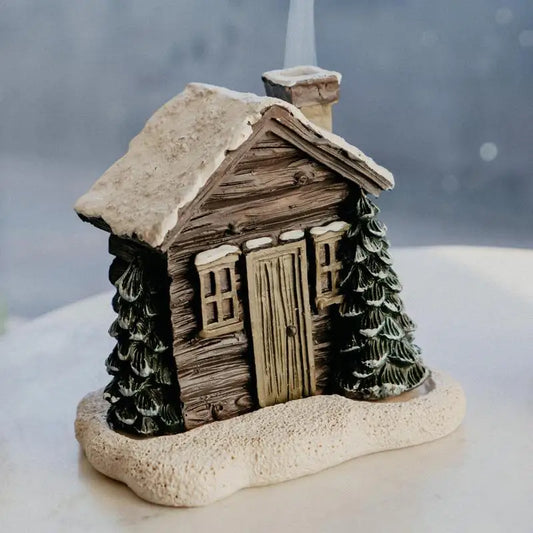 Resin Christmas Village House with 2 Incense Cones Holiday Gift Xmas Decoration Log Cabin Incense Burner Christmas Town Hut