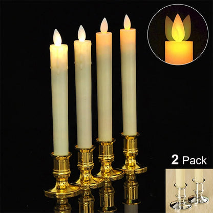 2X LED Taper Flameless Candles Moving Flame Dripping Wax Candles Lights with Candlesticks Battery Flickering Candles Party Decor