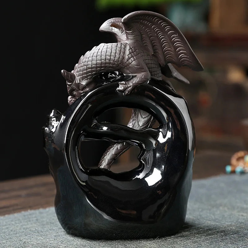 1Pc Ceramic Vintage Dragon Backflow Incense Burner, Home Decor, Tabletop Decor, Home Aromatherapy Gift (Without Incense)