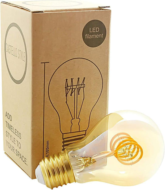 Pack of 1 X  Traditional Quad Loop Filament LED Bulb Edison Screw - Warm Glow Light Colour 2200K