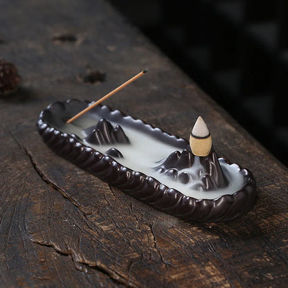 1Pc Mountain Backflow Incense Burner Incense Stick Holder Aromatherapy Purple Clay Censer Zen Yoga Hond Decor (Without Incense）