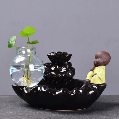 The Little Monk Incense Burner Ceramic Hand Made Ceramic Holder Water Planting Home Office Decor Fish Tank with 20Cones Gift