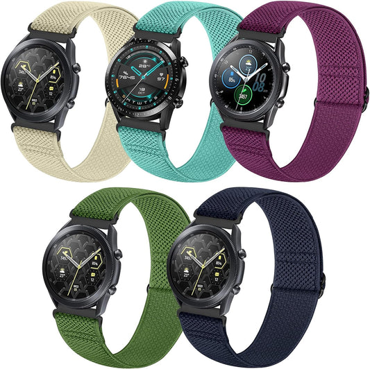 Nylon Elastic Straps Compatible with Galaxy Watch 3 45Mm/Galaxy 46Mm, Gear S3 Frontier/Classic, 5 Pack 22Mm Stretch Sport Wristband Replacement Quick Release Bands