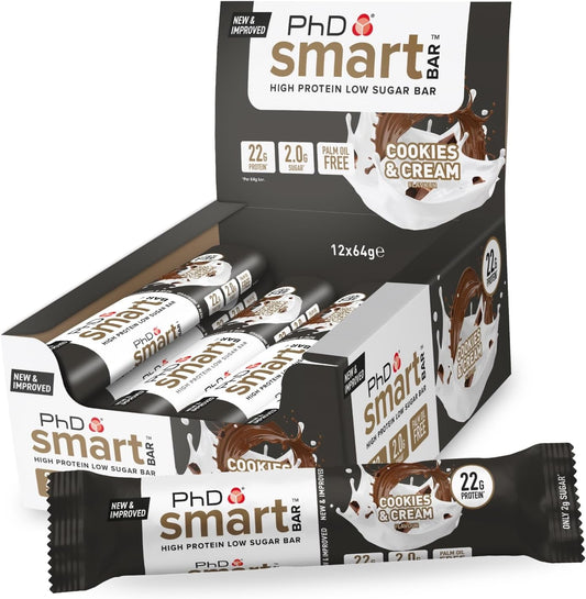 Nutrition Smart Protein Bar Low Calorie, Nutritional Protein Bars/Protein Snacks, High Protein Low Sugar, Cookies and Cream Flavour, 20G of Protein, 64G Bar (12 Pack)