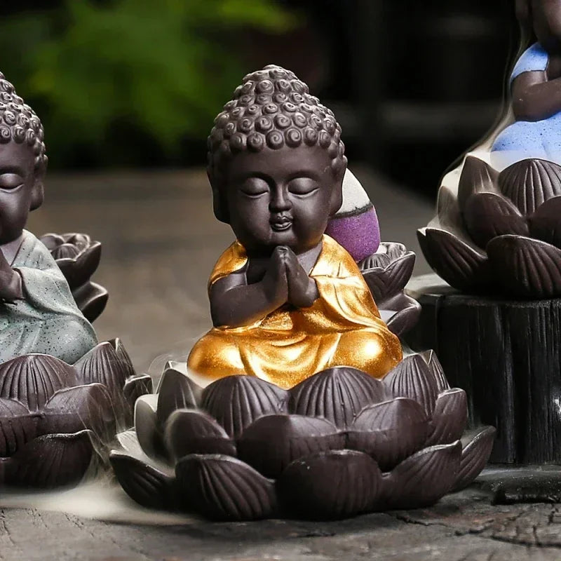 1Pc, Zen Incense Buddha Ceramic Handicraft Lotus Home Ornaments Waterfall Backflow Incense Burner (Without Incense)