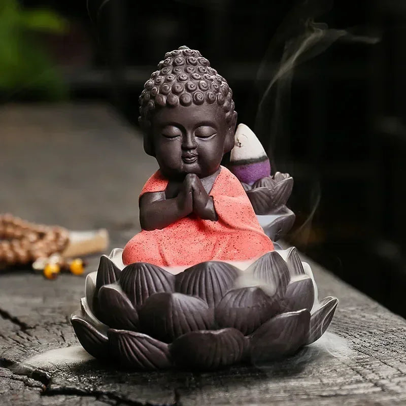 1Pc, Zen Incense Buddha Ceramic Handicraft Lotus Home Ornaments Waterfall Backflow Incense Burner (Without Incense)
