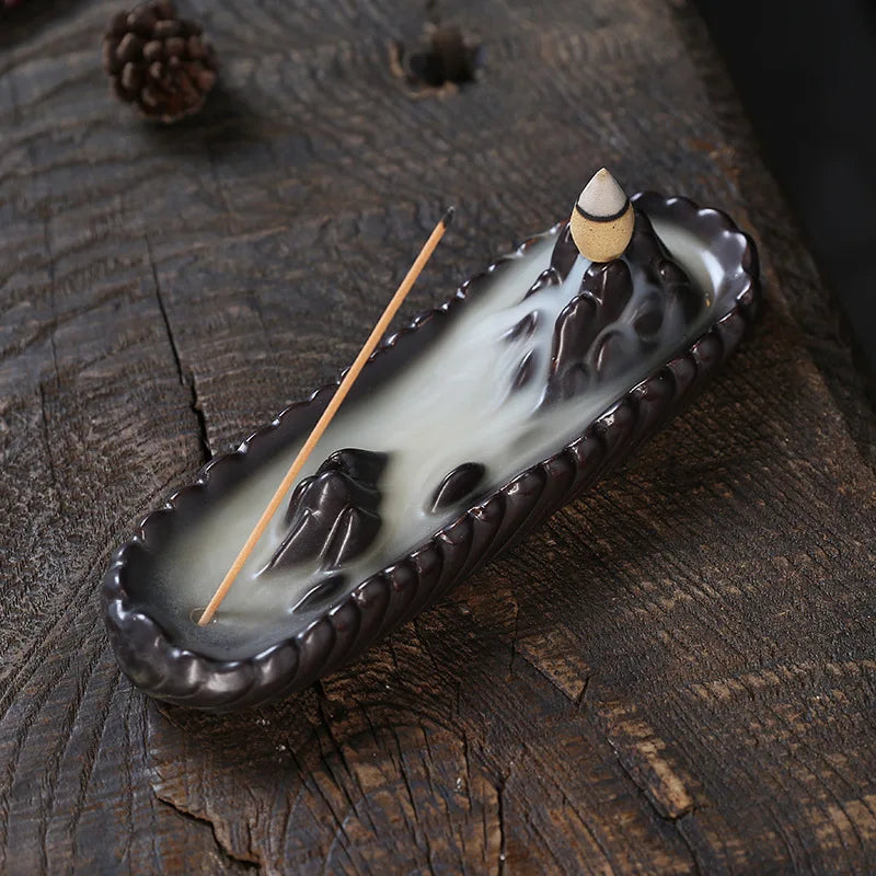 1Pc Mountain Backflow Incense Burner Incense Stick Holder Aromatherapy Purple Clay Censer Zen Yoga Hond Decor (Without Incense）