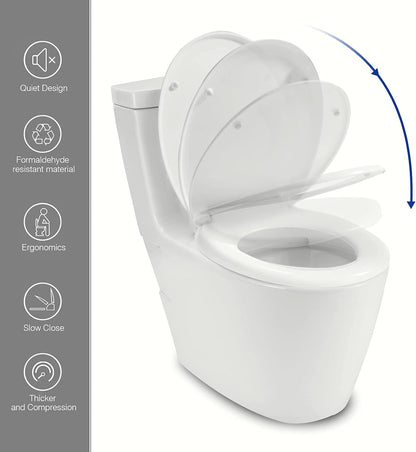 Toilet Seat, Soft Close Toilet Seat White with Quick Release Oval Toilet Seat, Quick-Release for Easy Cleaning Standard Durable Plastic Toilet Seat with Non-Slip Seat Bumpers