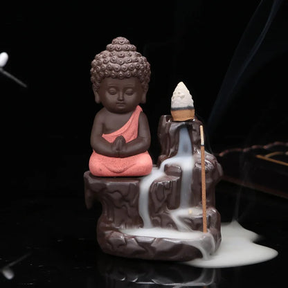 20Pcs Incense Cones Burner Creative Home Decor Zen Monk Small Buddha Censer Backflow Incense Burner Use in Home Teahouse Yoga