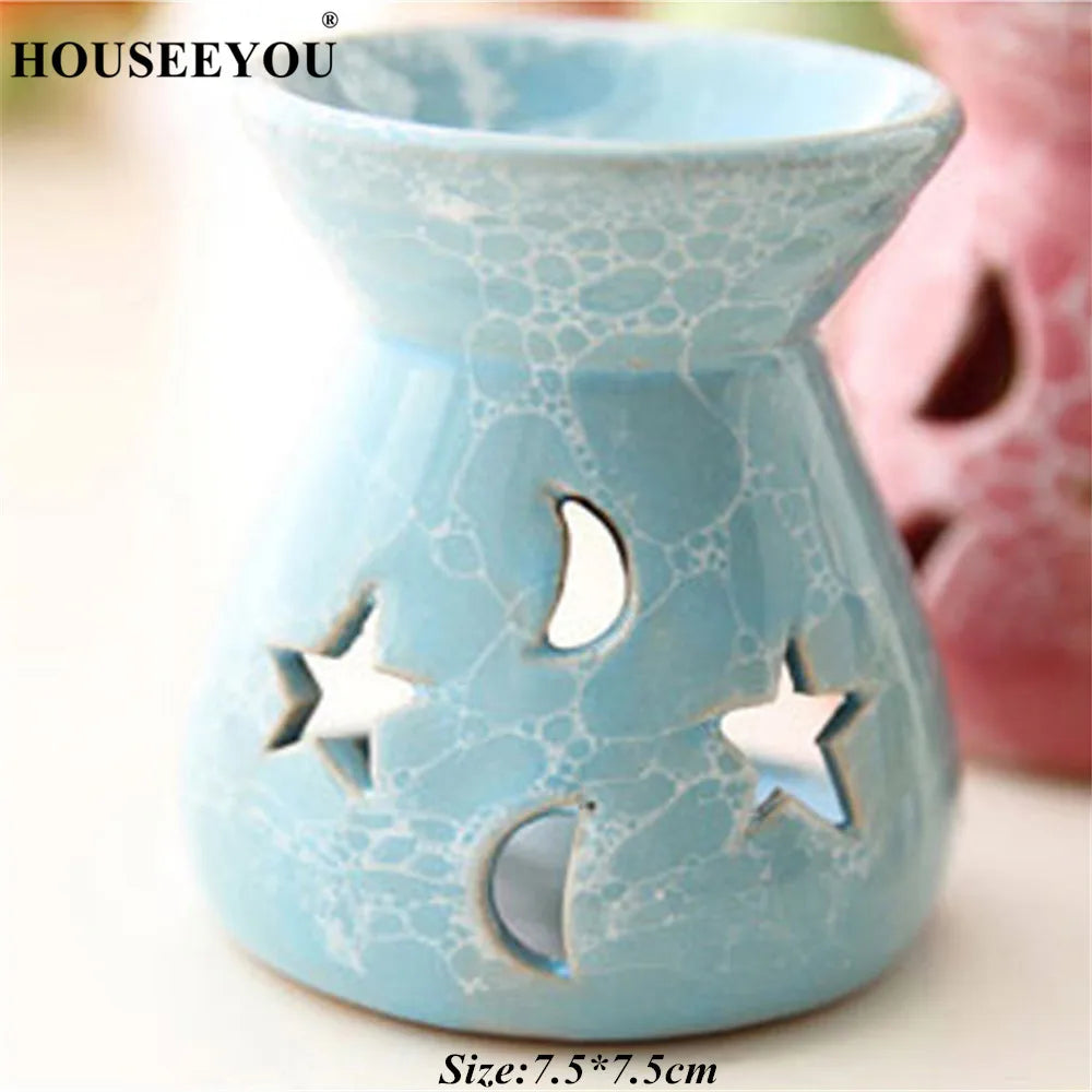 1PC Ceramic Essential Oil Lamps Hollow Stars Moon Pattern Simple Essential Oil Burner Fragrance Candle Incense Burners