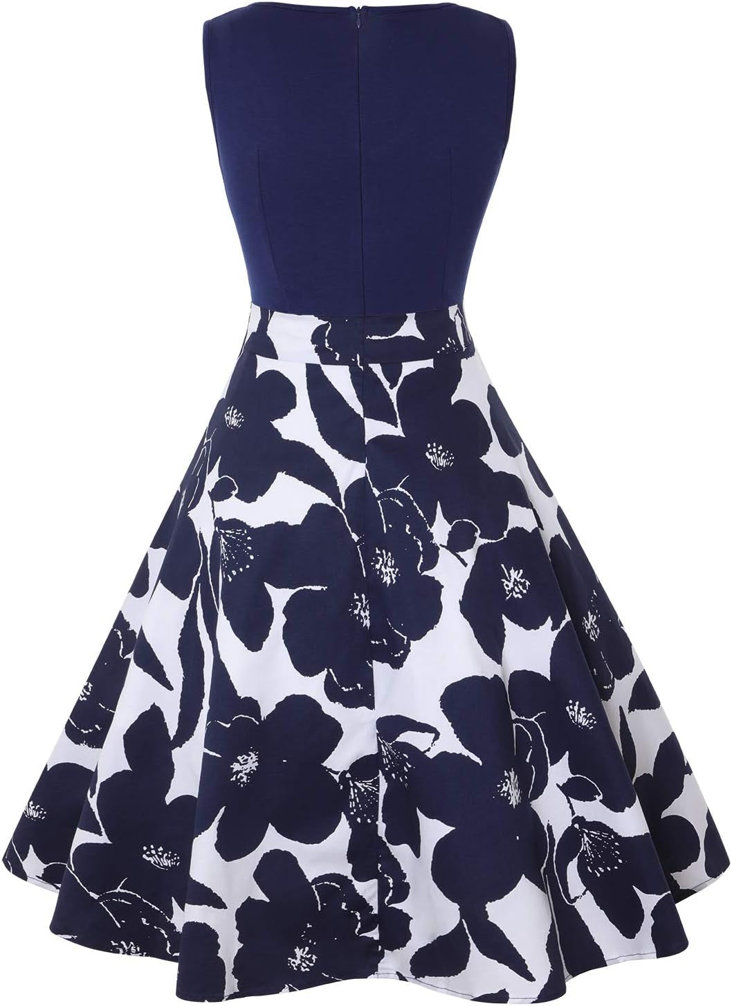 Women'S V Neck Sewing Floral Print Contrast Evening Prom a Line Dress (XXL, White Blue)