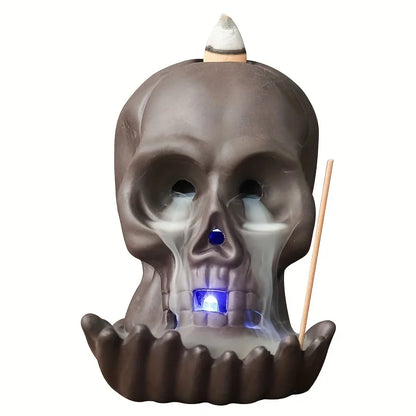 1Pc LED Waterfall Incense Burner Skull Backflow Incense Burner Halloween Decoration Creative Home Aromatherapy（Without Incense）