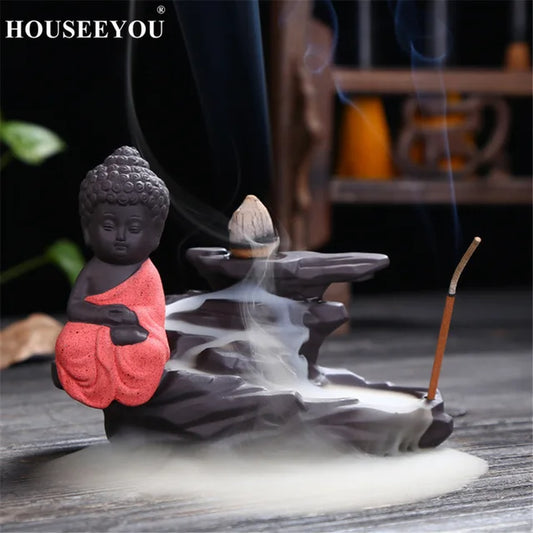 Buddha Monk Backflow Incense Burner Stick Incense Holder Stand 2 in 1 Censer Perfume Flavor Spice Fragrance